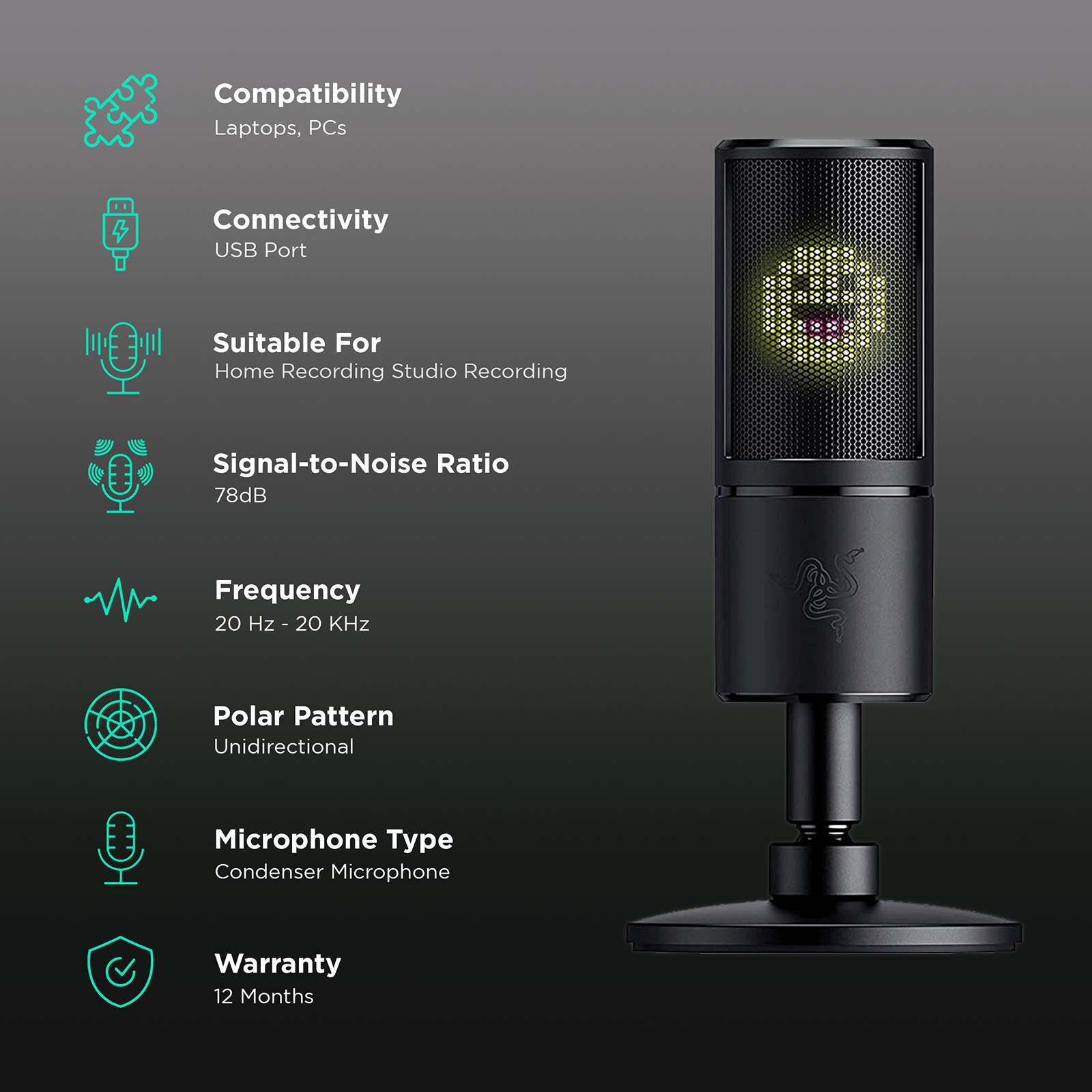 Buy RAZER Seiren Emote USB Wired Microphone with Built-in Buy RAZER Seiren Emote USB Wired Microphone with Built-in